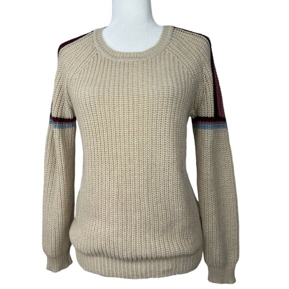 Pink Rose Women’s Tan Streetwear Crew Neck Long Sleeve Ribbed Knit Sweater M/C34 - Picture 1 of 11